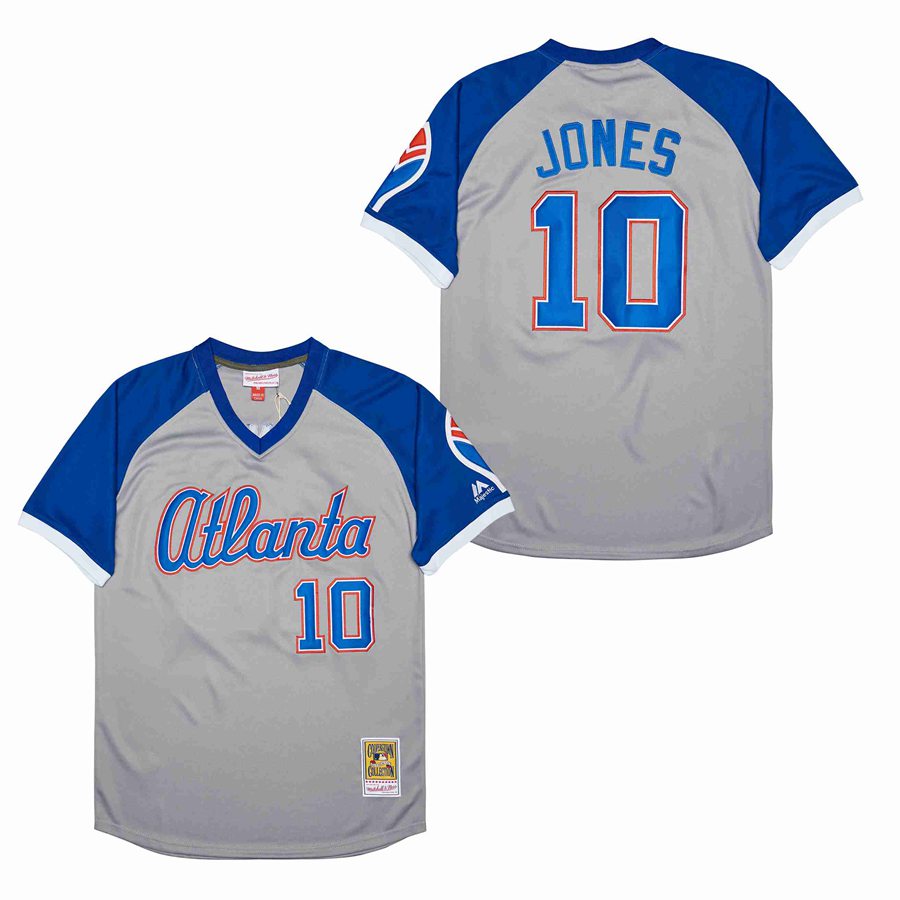 Cheap Men Atlanta Braves 10 Jones grey Game 2022 throwback MLB Jersey